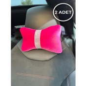 Resim Fuşya Düz Kadife Gümüş Dik Şeritli Boyun Yastığı 2 Adet 
