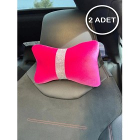 Resim Fuşya Düz Kadife Gümüş Dik Şeritli Boyun Yastığı 2 Adet 