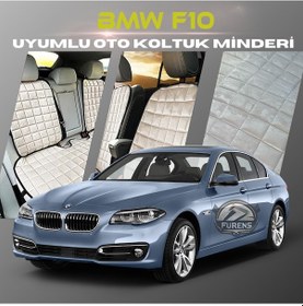 Resim Bmw F10 Bej Renk Tay Tüyü Cepli & Terletmez Sırtlı Oto Koltuk Minder Seti - Koltuk Koruma Kılıfı Ön & Arka Tam Set 