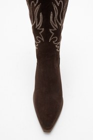 Resim Dericlub Kadın Yüksek Topuk Western Çizme Gerçek Süet Deri ZY 1614 