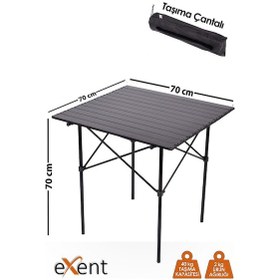 Resim Exent Full-Alüminyum Yanmaz- Kırılmaz Hafif Kamp-Piknik Masası 70 CM Siyah 