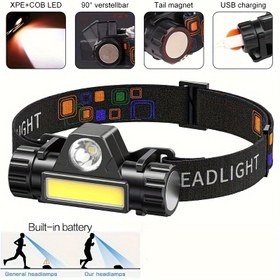 Resim Şarj Edilebilir LED Baş Lambası ile COB Çalışma Işığı, 400mAh Lityum Batarya, USB Şarj ve Manyetik, Su Geçirmez Olmayan, Ev Acil Durumları, Outdoor Olta, Koşu - Standart Baş-Monteli Taşınabilir Işık 