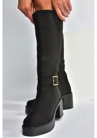 Resim Fox Shoes V726454102 Siyah Süet Kalın Topuklu Klasik Kadın Çizme Siyah-Süet 