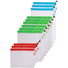 Resim Konesam Tekrarlanan Kullanım Mesh Mutfak Çanta Seti 12 Adet - Sebze Meyve Depolama, Seyahat Organizer, Poşetler - Beyaz Çok Renkli 