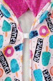 Resim Hamur Kapşonlu Çocuk Plaj Havlusu Summer Cute Fusya Önü Cırtlı 