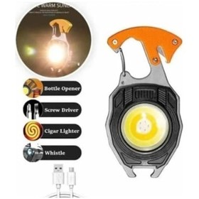 Resim Led Anahtarlık Çok Amaçlı Işıldak Şarjlı Çakmaklı El Feneri Kamp Lambası 