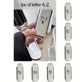Resim 2-in-1 Gümüş Kaplama Katlanabilir Tarak ve Makyaj Aynası - Taşınabilir Saç Masajı Tarak, Çiçek Harf A-Z Tasarımı, Kompakt Seyahat Dostu Saç Aracı, Ofis, Okula Dönüş Hediyesi, Minimalist Tasarım, Kolay Temizlenebilir Malzeme 