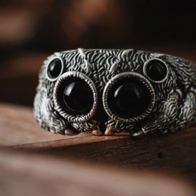 Resim Zıplayan Örümcek Yüzük Yaratıcı Abartılı Hayvan Yüzüğü 