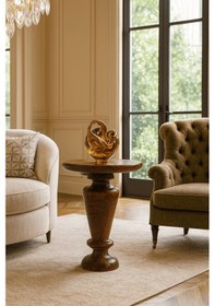 Resim Doğal Ahşap Mantar Sehpa Fındık Renk Tekli Masif Yan Sehpa Bej 