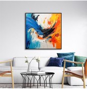 Resim Yağlı Boya Dokulu Tablo Renkli Soyut Siyah Çerçeveli U08095-179096 