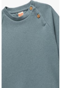 Resim Koton Erkek Bebek Pamuklu Düğmeli Uzun Reglan Kollu Bisiklet Yaka Sweatshirt Mavi 