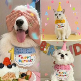 Resim Küçük ve Orta Boy Köpekler / Kediler için Doğum Günü Bandanası ve Şapka, Evcil Hayvan Parti Dekorasyonu, Yıkamaya Uygun Kumaşlı Doğum Günü Kıyafeti, Eğlenceli Hayvan Aksesuarları 