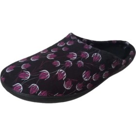 Resim Gezer Kadın Siyah-Mor Çiçek Desenli Ultra Hafif Günlük Ev Içi Terlik 