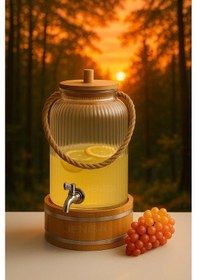 Resim 6 Lt Cam Şerbetlik Musluklu, Standlı Sunumluk Sebil İçecek Dispenseri Halat Saplı Limonatalık Şeffaf 