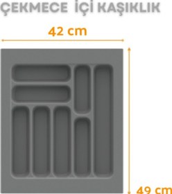 Resim Çekmece İçi Kaşıklık Ve Kepçelik Düzenleyici Gri 42x49 Cm 36,5x40 Cm Kadar Kesilebilir Gri 