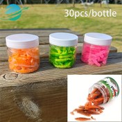 Resim 30 Adet Karides Aromalı Yumuşak Plastik Balık Yemi, Tatlı ve Tuzlu Su Levrek Avı için T-Kuyruk Biyonik Solucanlar - 4 cm / 1,57 inç, Karışık Renkler (Turuncu, Yeşil, Pembe) ile Saklama Şişesi 