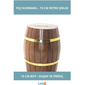 Resim Pirinç Ahşap Fıçı Kumbara 15 Cm Dekoratif Para Biriktirme Aracı TEK EBAT 