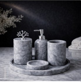 Resim Grey 5 Li Mermer Banyo Seti Gri 