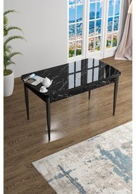 Resim Canisa Han Serisi 70x114 Açılabilir Mdf Mutfak Masası Takımı Siyah Mermer Desen Masa 6 Mor Sandalye Masa Siyah Mermer Sandalyeler Mor 