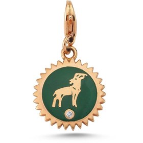 Resim Capricorn Charm with Green Enamel & White Diamond - White Gold 