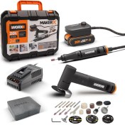 Resim Worx WX990 Makerx 20VOLT 2.0AH. Kömürsüz Profesyonel Kalem Tipi Devir Ayarlı Gravür + 50MM Açılı Avuç Taşlama Kombo Set + 39 Parça Aksesuar 
