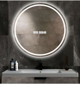 Resim Nuun Dekor 90cm Beyaz Ledli - Kumlamalı - Banyo Aynası Trafolu Beyaz 