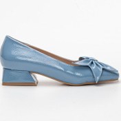 Resim Dilimler Ayakkabı Fiyonklu Rugan Mavi Kadın Topuklu Ayakkabı-1455-MAVİ 