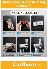 Resim Premium Usb Şarjlı Güneş Enerjili Otomatik Diş Macun Sıkacağı Sterilizatörlü 4 Adet Fırçalığı Tutucu Diğer 