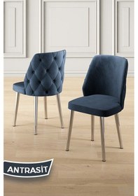 Resim Canisa Afe Serisi 90x168 Lak Panel Antrasit Ironi Krom Ayak Masa Takımı 6 Antrasit Sandalye Siyah Mermer Desen Masa Sandalyeler Antrasit 