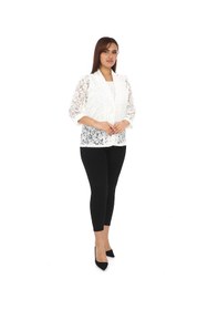 Resim Lady Majestic Dantel Büyük Beden Kadın Ceket 44709 Beyaz 