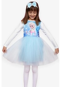 Resim Babely Kız Çocuk Uzun Kollu Elbise Karlar Kraliçesi Elsa 5-10 Yaş, Mavi Mavi 