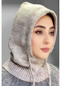 Resim Uniquetrenders Balaclava Fitilli Triko Tesettür Örgü Bere Başlık Taş Rengi 