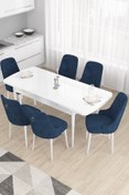 Resim Canisa Concept Taç Serisi Açılabilir Mutfak Masası Takımı 80x132 Beyaz Masa 6 Lacivert Sandalye 
