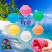 Resim 6 Adet Farklı Renkli Su Balonu, File Torbalarla Birlikte, Kendinden Kapanan Silikon Toplar, Kolay Doldurulan Yazlık Oyuncağı, Havuz, Plaj, Park, Açık Hava Etkinlikleri İçin Güvenli Manyetik Olmayan Su Balonları 