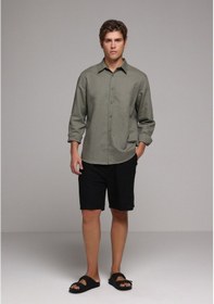 Resim Colin's Colins Regular Fit Shirt Neck Düz Erkek Yeşil Uzun Kol Gömlek Cl1080088 Q1.v2 Kha Haki 