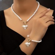 Resim Kolye + Bileklik Fransız Romantik Tarzı Takı Seti OT Toka + Kalp + Yapay İnci Tasarımı Günlük Kıyafetlerle Eşleştirin Parti Dekoru 