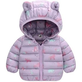 Resim Unicorn Baskılı Lila Pufudik Mont Lila 