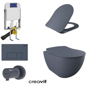 Resim Creavit Gr5001- Fe320 5 Parça Basalt Mat Asma Klozet Gömme Rezerv 