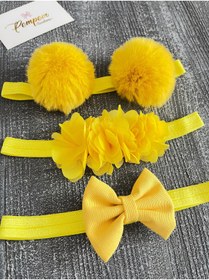 Resim pempem bandana kız bebek ponpon bandana,keten fiyonk bandana. frida bandana 3 lü set 