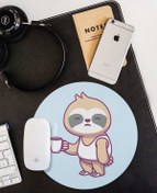 Resim WuW Önce Kahve Tembel Hayvan Yuvarlak Kaymaz Taban Mouse Pad 