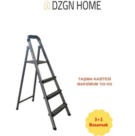 Resim Katre Dayanıklı 3+1 Özel Tasarım Hafif, Kaymaz, Metal Basamaklı Katlanır Merdiven 3+1 