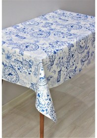 Resim Elyaf Astarlı Silinebilir Pvc Muşamba Masa Örtüsü C140-1vazo-mavi 