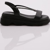 Resim Dgn 3511 Kadin Kalin Taban Taş İpli Sandalet 3511-2027-R1534 Siyah 
