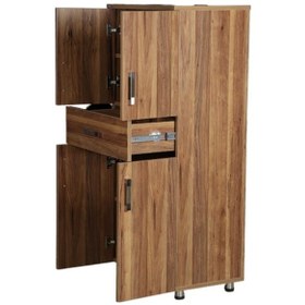 Resim Çok Amaçlı Dolap Hard Parlak Ceviz Suntalem 4raf 1çekmece Kutu Sevk 180 El Yapım Kahverengi 