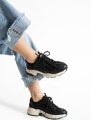 Resim Getcho Dennise Kadın Kalın Taban Siyah Spor Ayakkabı Rahat Günlük Yürüyüş Sneaker Bağcıklı Model 