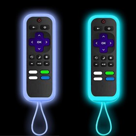 Resim Avtbeisty TCL Roku Smart TV Buharlama Çubuğu Uzaktan Kumanda için 2 Paket Uzaktan Kılıf/Kapak, Silikon Koruyucu Denetleyici Evrensel Kılıf Cilt Karanlıkta Parlıyor (Glow SkyBlue & Glow Blue) 