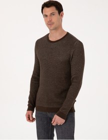 Resim Cacharel Kahverengi Slim Fit Pamuk Karışımlı Bisiklet Yaka Triko Kazak 