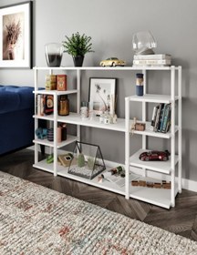 Resim Gardenya Beyaz 3 Katlı 11 Bölmeli Ahşap Mdf Dekoratif Modern Çiçeklik Kitaplık Çok Maçlı Raf 