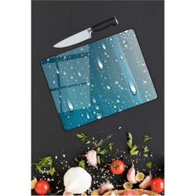 Resim Aylina Su Damlacıkları Desenli Cam Kesme Tahtası 25 x 35 cm 