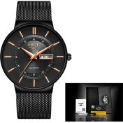 Resim Hanyang Siyah Altın Erkek Saatler Lıge Üst Marka Lüks Su Geçirmez Ultra Ince Tarih Saat Erkek Çelik Kayış Rahat Kuvars Izle Erkekler Spor Kol Saati (Yurt Dışından) 